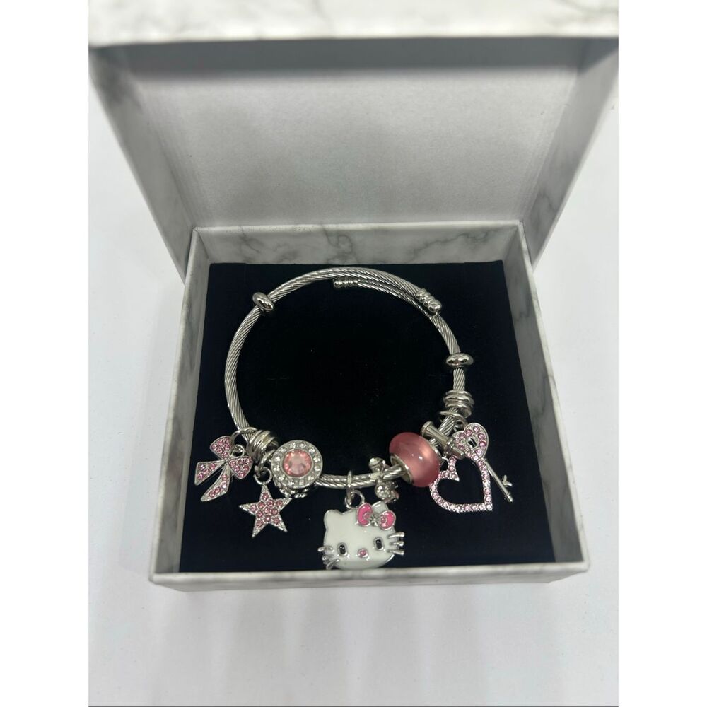 Hello Kitty Charm Bracelet Pink Rhinestone Bangle Style – New - Picture 2 of 2